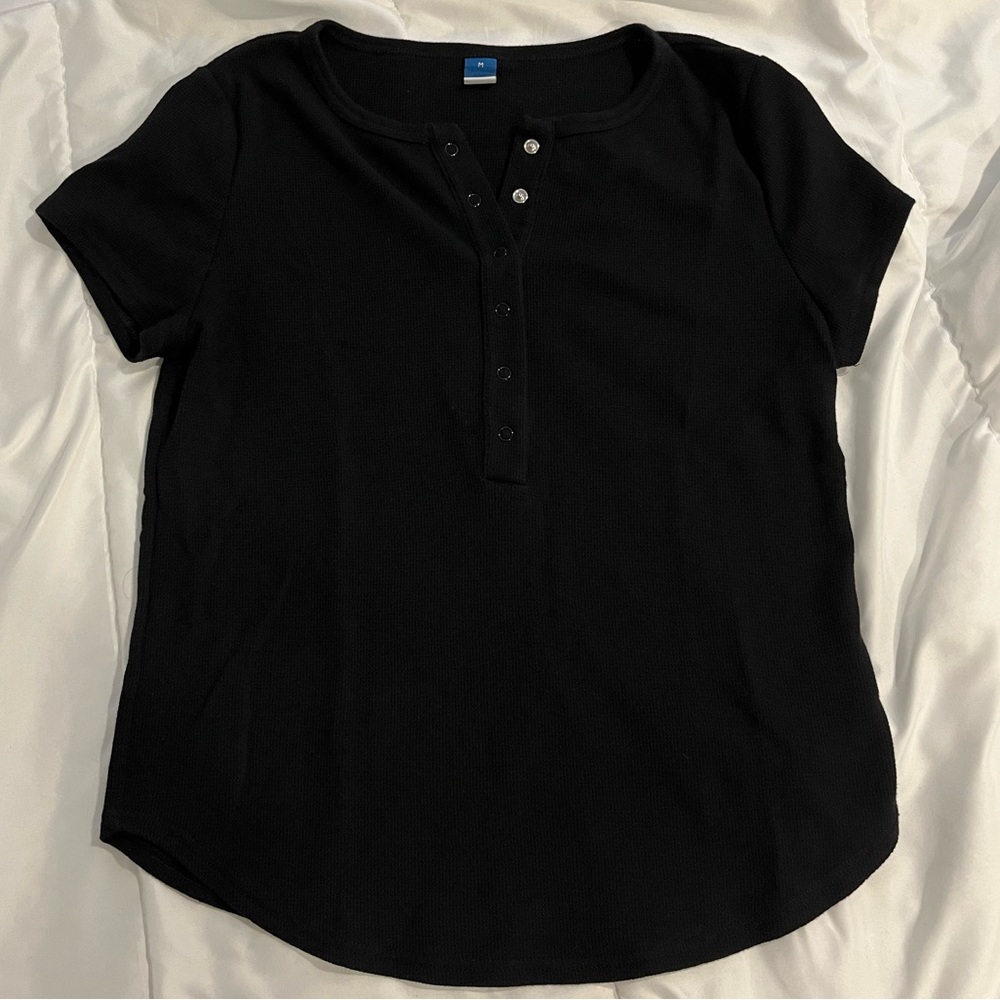 Old Navy Black Short Sleeve Henley Top